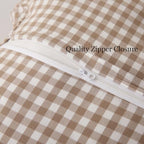 Silnuo 2 Pack Taupe/White Plaid Ruffle Throw Pillow Covers 24"x24" - Image 4