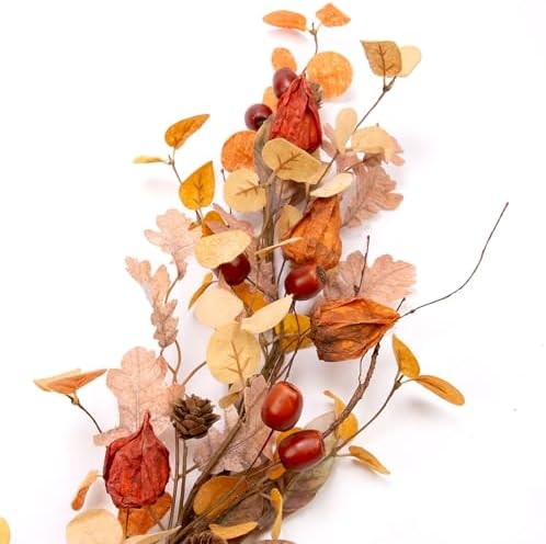 5 Feet Fall Garland Artificial Harvest Garland with Fall Leaves and Cape Gooseberries for Decorations - Image 5