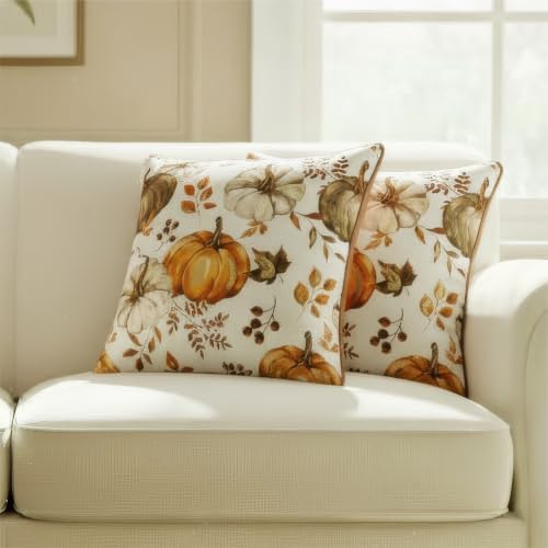 Fall Pumpkin Pillow Covers Set of 2,20x20 Inch,Brown - Image 3