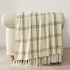 EverGrace Plaid Chenille Knit Throw Blanket, 60"x80", Cream & Beige - Image 5