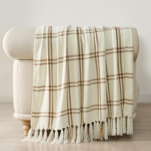 EverGrace Plaid Chenille Knit Throw Blanket, 60"x80", Cream & Beige - Image 5