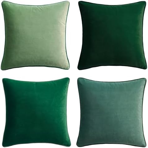 MONDAY MOOSE Decorative Throw Pillow Covers Cushion Cases, Set of 4 Soft Velvet Modern Double-Sided Designs, Mix and Match for Home Decor, Pillow Inserts Not Included (22x22 inch, Sage/Dark Green) by MondayMoose