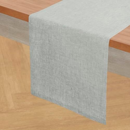 Solino Home 100% Pure Linen Table Runner Chambray Grey, Athena 14 x 72 in by SolinoHome