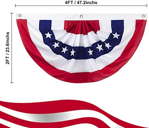 3PCS 2x4 FT American Pleated Fan Flags, Patriotic Bunting - Image 2