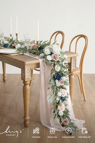 Ling's moment Flower Garland, 6FT Eucalyptus & Rose Dusty Rose & Navy - Image 4
