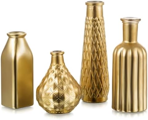 Glasseam Gold Glass Vase for Flowers: Set of 4 Small Vases for Home Decor by Glasseam