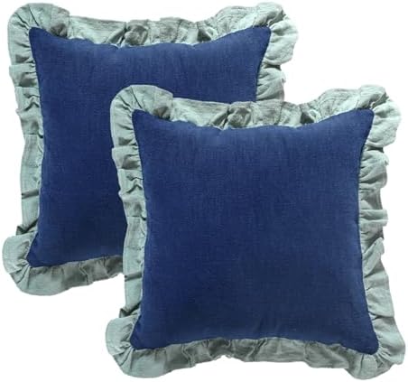 patdrea Vintage Navy Blue Linen Throw Pillow Covers,Set of 2,18"x18"-Kubum by patdrea