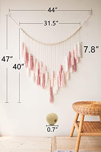 Decocove Macrame Wall Hanging - Large with Wood Beads Bohemian Decor for Bedroom, Living Room and Kitchen Warm Blush Pink 35'' x 36'' - Image 6