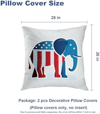 Batmerry USA Flag Throw Pillow Covers, Stripes and Stars Elephant Decorative Pillow Covers Digital Printing Blended for Couch Sofa Bed Invisible Zipper 26X26 in(Set of 2) - Image 5