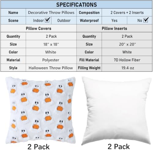 Halloween Throw Pillows with Inserts, 2 Pack, 18" x 18" - Image 2