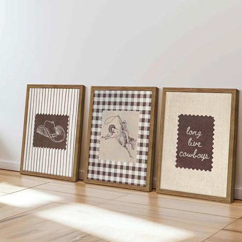 Western Wall Art Set of 3, Vintage Long Live Cowboy Canvas Wall Decor Paintings, Retro Striped Southwestern Artwork Prints Pictures for Nursery Bedroom Living Room 16x24 Inch Wood Framed - Image 2