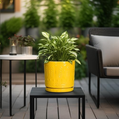 Eightpot 8 Inch Plant Pot, Ceramic Pots for Plants with Drainage Hole and Sacuer, Round Flower Pots for Indoor Outdoor Plants, Modern Decorative Planter, Table Decor, Plant Gifts for Women, Yellow - Image 6