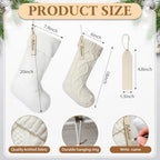 8 Pcs Rustic Christmas Stockings Set, 18" & 20" Large Farmhouse Boho White Cream Cable Knit Xmas Stockings Bulk, Modern with Plush Faux Fur Name Tags for Family Holiday Decor - Image 2