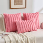 FUTEI Pack of 2 Faux Mink Fur Throw Pillow Covers 20x20 Inch, Cherry Pink - Image 5