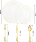 YOUBET 125PCS Clear Gold Plastic Plates for Thanksgiving Party Wedding - Image 6