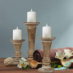 Homebia Design White Wash Mango Wood Candle Holder Set of 3 – 10, 8, 6 Inch - Image 2