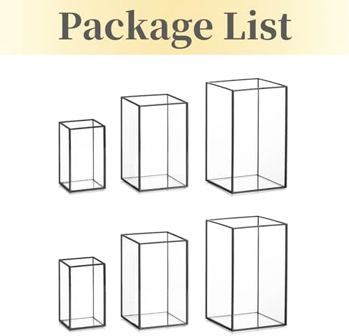 Hewory Glass Hurricane Candle Holder, 6Pcs Black Rectangle Flower Holders - Image 7