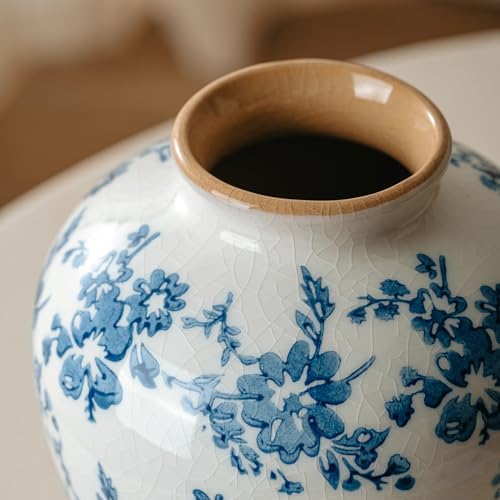 Blue and White Vase, 8 Inch Vintage Chinoiserie Ceramic Vase, Rustic Flower Vases Decorative Antique Vases for Home Decor, Retro Ice Cracked Porcelain Farmhouse Table Centerpieces Decor - Image 7
