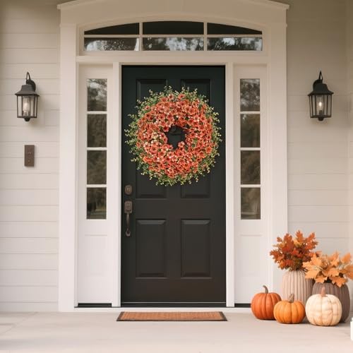 26" Large Artificial Silk Flower Eucalyptus Wreath for Outdoor(Fall Orange) - Image 3