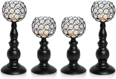 Black Crystal Candle Holders Set of 4(11.4" & 8.8") by kehail