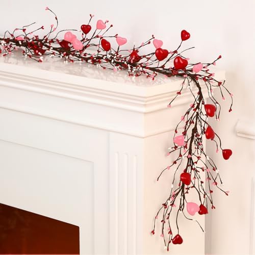 Valentine's Day Garland with 30 Fairy Lights 4.5ft Pip Berry Cherry Blossom Garland LED Christmas Lights for Valentine's Day Wedding Party (Red, Pink) by Yuxung