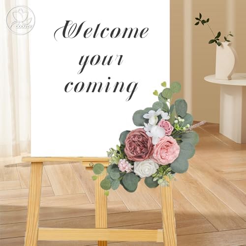Odouzy Artificial Wedding Arch Flowers for Wedding Sign,Set of 2 for Welcome Ceremony Sign,Faux Floral Swags,Banquet and Reception Backdrop Floral Decoration (Coffee Pink) - Image 4