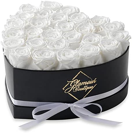 GLAMOUR BOUTIQUE Preserved Flowers, 27 Forever White Roses in Heart Box by THEGLAMOURBOUTIQUE