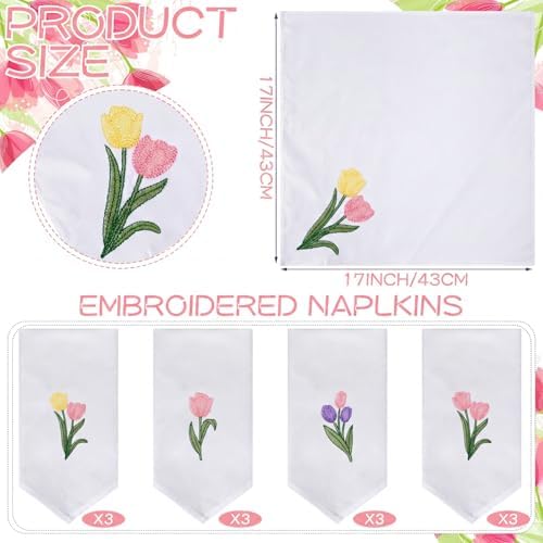 HunnmingRe 12 Pcs Spring Floral Cloth Napkins 100% Cotton, 17x17inch - Image 2