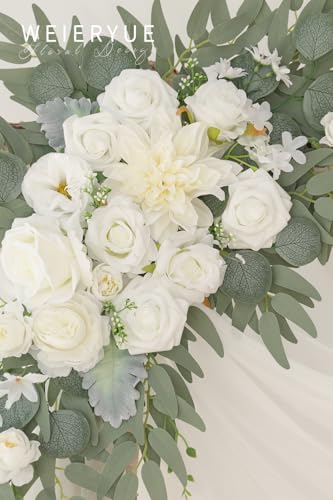 Artificial Wedding Arch Flowers Kit(Pack of 3),2Pcs Artificial Flower Arch Decor,1Pcs Sheer Drape for Wedding Ceremony Arbor for WeddingCeremony (White Rose Wedding) - Image 3