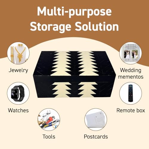 Perilla Home ﻿Home Decor Decorative Storage Wooden Box Small Wooden Organizer Tool Stash Card Craft Trinket Memory Keepsake Jewelry Box for Men and Women, Makalu, Gifts For All, Black & Off White - Image 4