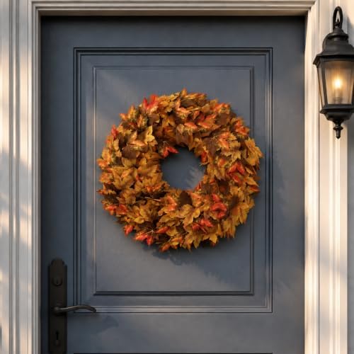 20 Inch Fall Wreaths for Front Door, Maple Leaves Outdoor Wreaths - Image 2