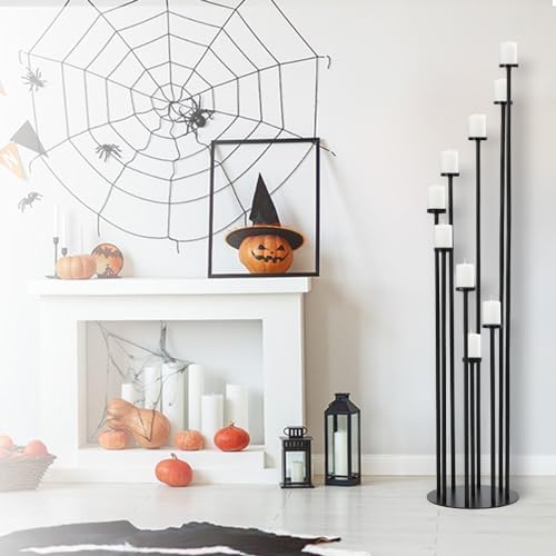 Tall Black Pillar Candle Holders,9 Arms Halloween Candelabra Centerpieces - Image 3