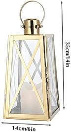 TRIROCKS Stainless Steel Decorative Lantern 12''H Metal Outdoor Candle Holder Hanging Candle Lantern with Tempered Glass for Christmas Home Wedding Living Room Parties Indoor Outdoor(Gold Trapezoid) - Image 3