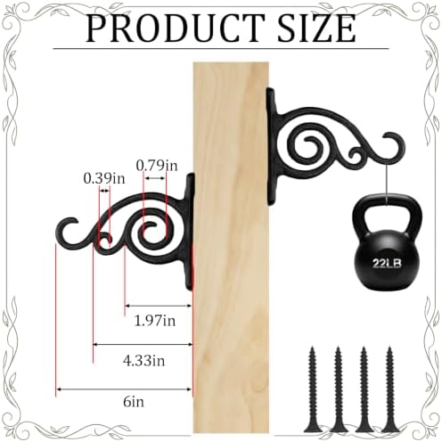 4 Pack Hanging Plant Brackets 6 Inch, Heavy Duty Black Cast Iron Wall Hooks - Image 3