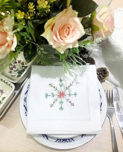 Embroidered Cloth Napkin Snowflake Christmas Cotton Napkins Set of 6, 20 x 20 Hemstitch Table Napkins Machine Washable, Daily & Holidays, Great Gift Ideas - Image 5