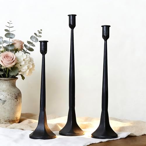 Iron Taper Candle Holder Set of 3 15.5” 14” 12” Decorative Modern Vintage Metal Tall Candlestick Holders for Wedding, Dinning Table,Mantle, Party Decoration (3, Black) - Image 3