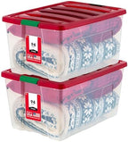 IRIS USA 2-Pack, 94 Qt. Holiday Storage Bin with Lids, Red by IRISUSA