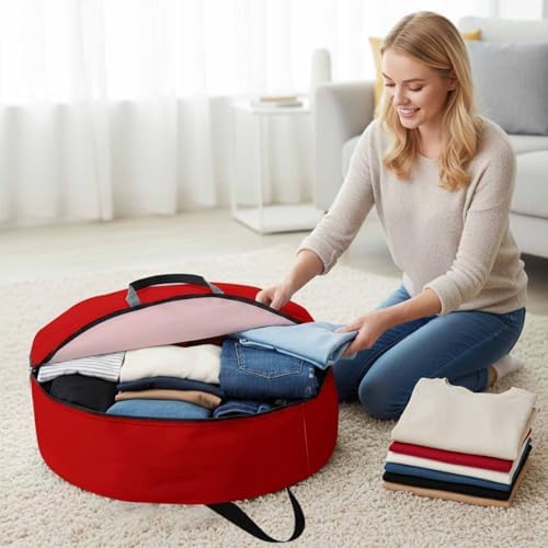 36 Inch Round Storage Bag 2 Pack,Christmas Red Waterproof Wreath Storage Container with Handles&Zipper Simplistic Closet Organizer Bags Garland Box - Image 4