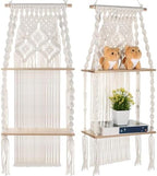 Barydat 2 Pack Macrame Wall Hanging Shelf 2 Tier Handmade Boho Hanging Wall Shelf Floating Woven Rope Decorative Storage Racks Holder Organizer for Home Bedroom Bathroom Plants, Beige (Elegant) by home