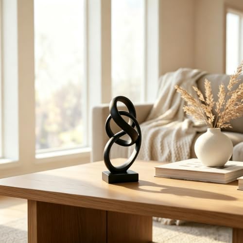 10" Modern Abstract Ribbon Decorative Sculpture, Knot Sculptures,Home Decor,Coffee Table Statues,Dining Living Room Desk Decor（Black） - Image 2