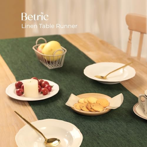 100% Pure Linen Extra Long Table Runner - 14 x 108 Inch Farmhouse Dining Table Runner, Perfect for Fall, Thanksgiving, and Christmas -Athena -Forest Green - Image 6