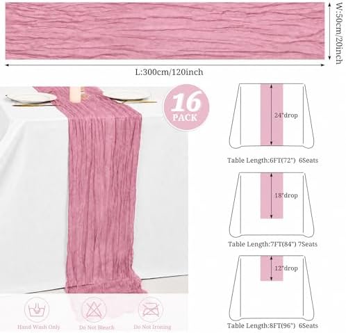 16 Pack Dusty Rose Cheesecloth Table Runners, 20x120 Inch - Image 3