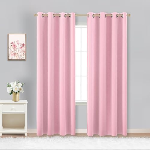 KOUFALL Bubble Gum Pink Blackout Curtains for Girls Room, Cute Light Pink Nursery Curtains Girl, Princess Black Out Girly Curtains for Kids Bedroom, 2 Panels, 52 Inch Wide x 84 Inch Long by KOUFALL
