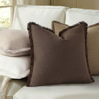 decorUhome Linen Fringe Chocolate Throw Pillow Covers 16x16 Set of 2 - Image 4