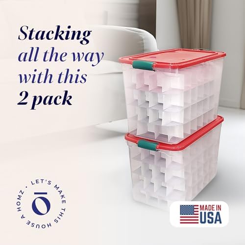 HOMZ Holiday Tote Plastic Storage Bin with Lid, 112 Qt, Clear/Red, 2 Pack - Image 2
