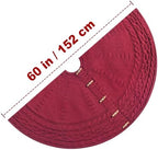 60-Inch Cable Sweater Knit Christmas Tree Skirt with Wooden Toggles, Burgundy - Image 3