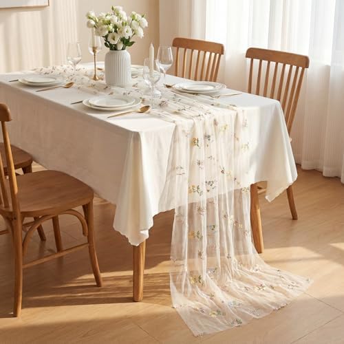 Remagr 4 Pcs 9.8 Ft Wildflower Table Runner Embroidery Floral Table Decor - Image 4