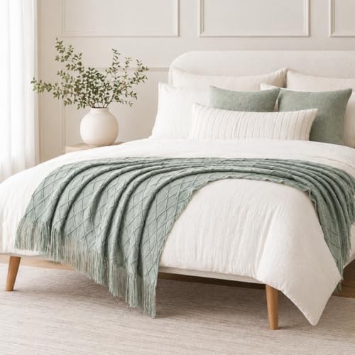 BATTILO HOME Sage Green Throw Blanket for Couch, Boho Bed Throws for Home Decor, Light Blue Throw Blanket for Sofa Living Room, 50"x60" - Image 6