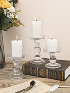 Lewondr Glass Candle Holders, Pillar Candle Holder, 3 Pcs, Crystal Clear - Image 2