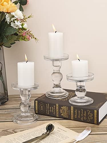 Lewondr Glass Candle Holders, Pillar Candle Holder, 3 Pcs, Crystal Clear - Image 2